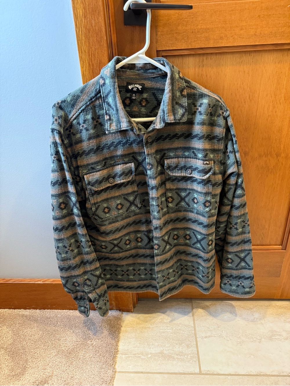 Billabong Men's Teal and Brown Patterned Flannel Shirt